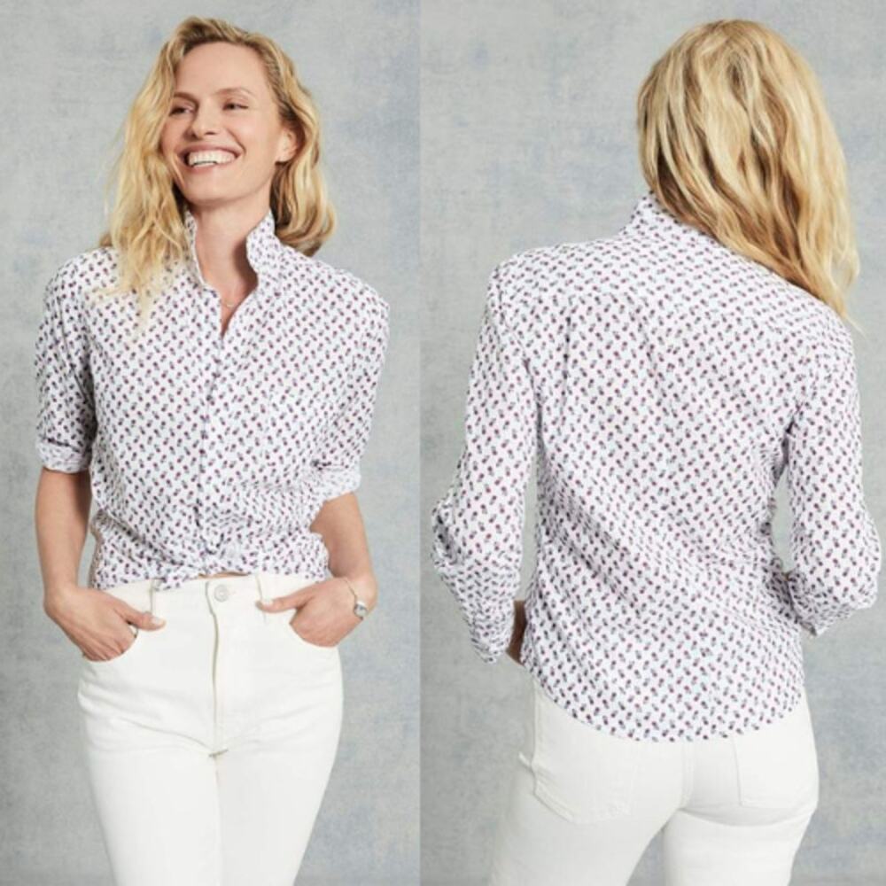 Frank & Eileen Barry Tailored Button-Up Shirt Cotton Pink Pineapple Size Small